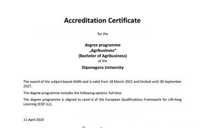 Universitas Diponegoro Bachelor of Agribusiness Study Program, Achieved ASIIN International Accreditation